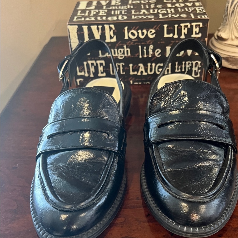 Dolce Vita Black Patent Leather Slingback Loafers